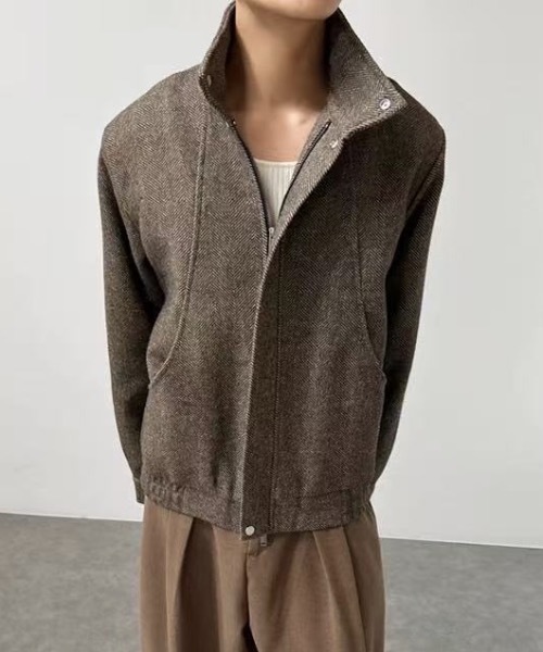 セール】スタンドカラーヘリンボーンブルゾン（ブルゾン）｜CREARE