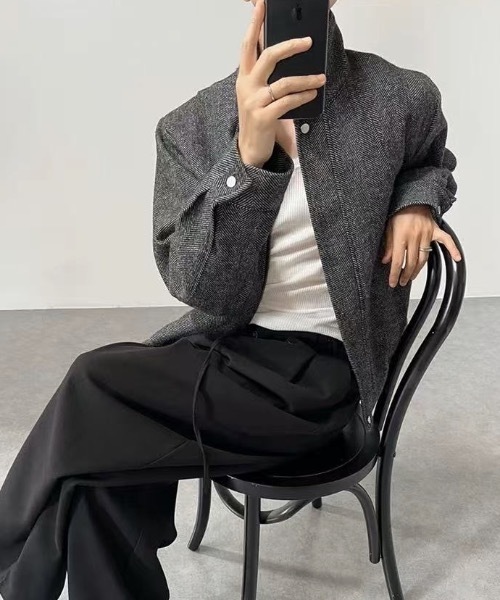 CREARE -LINO-(クレアーレリノ)の「スタンドカラーヘリンボーンブルゾン(ブルゾン・メンズ・ブラック/ブラウン・FREE)」の12枚目の写真