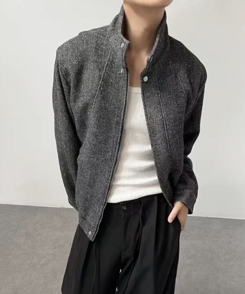 CREARE -LINO-(クレアーレリノ)の「スタンドカラーヘリンボーンブルゾン(ブルゾン・メンズ・ブラック/ブラウン・FREE)」の15枚目の写真