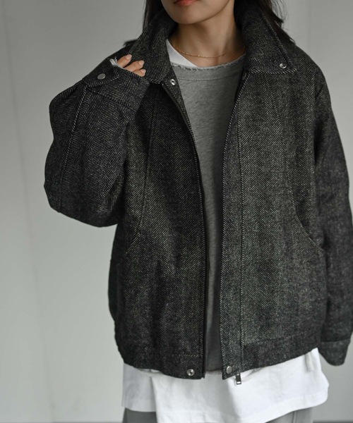 CREARE -LINO-(クレアーレリノ)の「スタンドカラーヘリンボーンブルゾン(ブルゾン・メンズ・ブラック/ブラウン・FREE)」の8枚目の写真