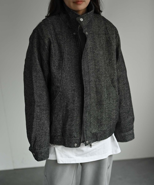 セール】スタンドカラーヘリンボーンブルゾン（ブルゾン）｜CREARE
