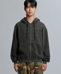 Gotter Gallery（ゴッターギャラリー）の「APPLIQUE STUD DYED HOOD ZIP-UP_CHARCOAL（パーカー）」
