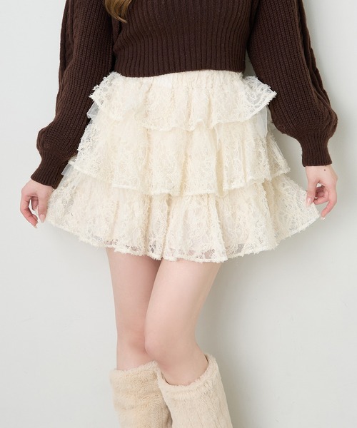 one after another NICE CLAUP(ワンアフターアナザーナイスクラップ)の「フリルティアードミニスカート(スカート・レディース・アイボリー/ブラック/オフホワイト・FREE)」の1枚目の写真