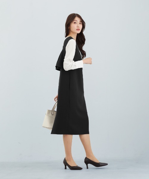White Collection（ホワイトコレクション）の「多機能すぎるワンピース【UVカット･速乾・接触冷感･防シワ・ストレッチ･洗える】ダブルピケクロス・深キーネックバックペプラムIラインワンピース（ワンピース・レディース・ネイビー/ブラック・LL/L/M）」の20枚目の写真