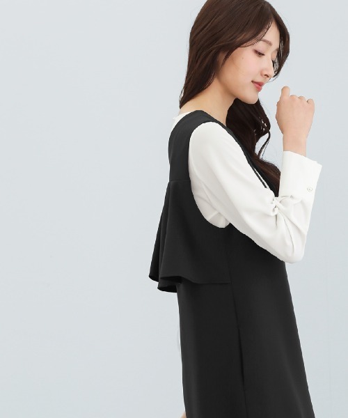 White Collection（ホワイトコレクション）の「多機能すぎるワンピース【UVカット･速乾・接触冷感･防シワ・ストレッチ･洗える】ダブルピケクロス・深キーネックバックペプラムIラインワンピース（ワンピース・レディース・ネイビー/ブラック・LL/L/M）」の15枚目の写真