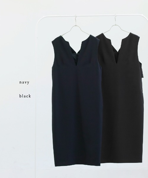 White Collection（ホワイトコレクション）の「多機能すぎるワンピース【UVカット･速乾・接触冷感･防シワ・ストレッチ･洗える】ダブルピケクロス・深キーネックバックペプラムIラインワンピース（ワンピース・レディース・ネイビー/ブラック・LL/L/M）」の18枚目の写真