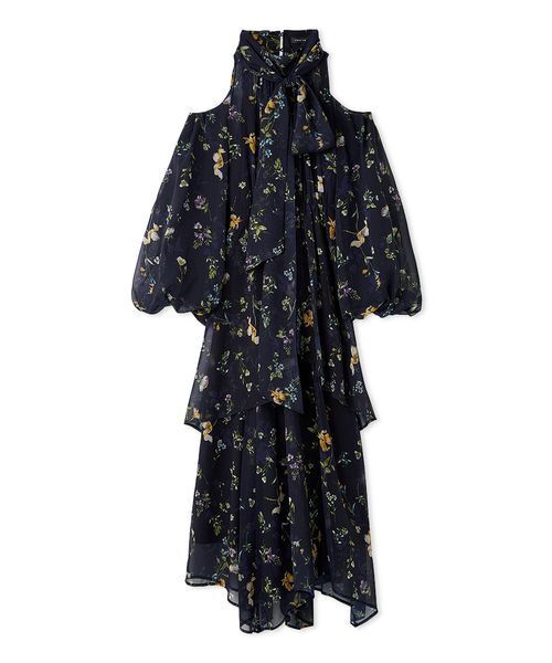 00サイズ】フラワープリントオフショルティアードワンピース
