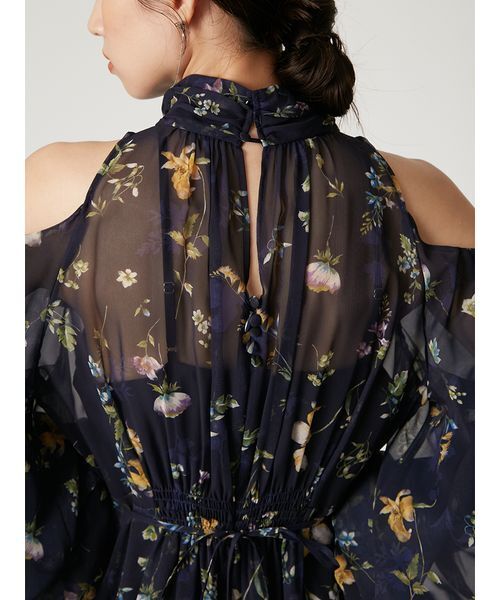 00サイズ】フラワープリントオフショルティアードワンピース