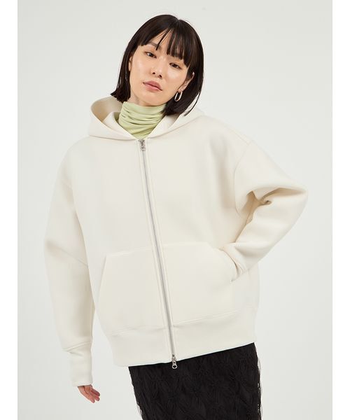 emmi（エミ）の「ダンボールジップアップフーディー（パーカー・レディース・ライトグレー/ブラウン/オフホワイト・F）」の4枚目の写真