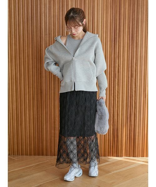 emmi（エミ）の「ダンボールジップアップフーディー（パーカー・レディース・ライトグレー/ブラウン/オフホワイト・F）」の17枚目の写真