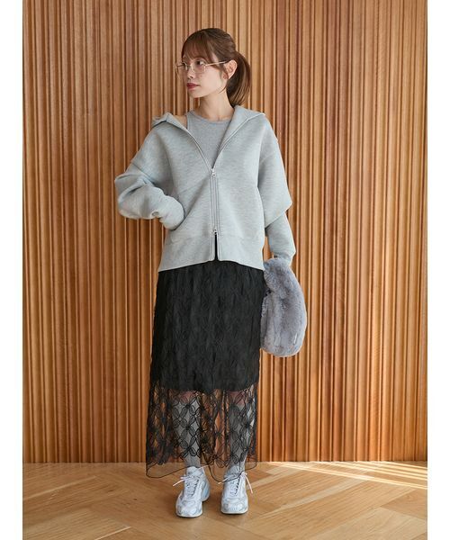 emmi（エミ）の「ダンボールジップアップフーディー（パーカー・レディース・ライトグレー/ブラウン/オフホワイト・F）」の18枚目の写真