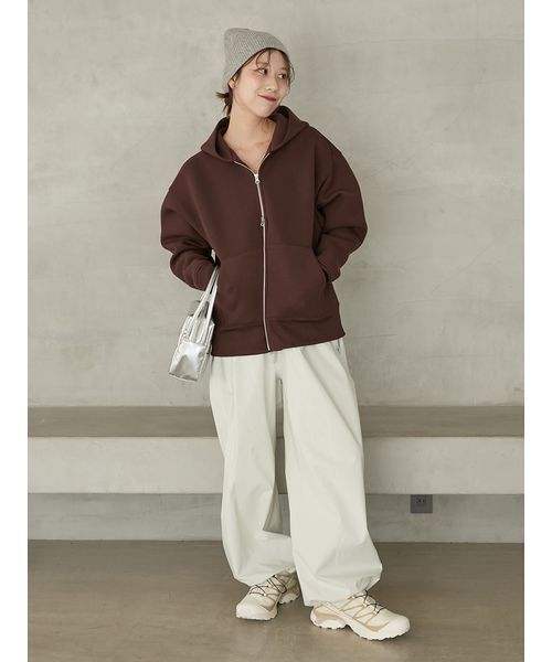 emmi（エミ）の「ダンボールジップアップフーディー（パーカー・レディース・ライトグレー/ブラウン/オフホワイト・F）」の20枚目の写真