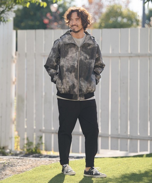 mj11312- Shade Synthetic Leather Hooded Jacket レザーフード