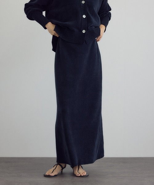 SALON adam et rope'（サロン アダム エ ロペ）の「ナローロングスカート-CreamyCotton /クリーミーコットン-（スカート・レディース・オフホワイト/ベージュ系その他/ブラック・FREE）」の3枚目の写真