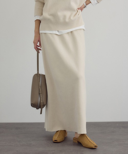 SALON adam et rope'（サロン アダム エ ロペ）の「ナローロングスカート-CreamyCotton /クリーミーコットン-（スカート・レディース・オフホワイト/ベージュ系その他/ブラック・FREE）」の8枚目の写真