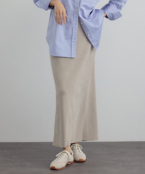 SALON adam et rope'（サロン アダム エ ロペ）の「ナローロングスカート-CreamyCotton /クリーミーコットン-（スカート・レディース・オフホワイト/ベージュ系その他/ブラック・FREE）」の10枚目の写真