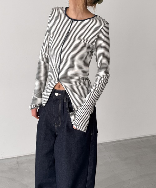 CANAL JEAN(キャナルジーン)の「Miller パネルリブスリットプルオーバー(Tシャツ/カットソー・レディース・レッド系その他/イエロー系その他/マルチ/ネイビー系/ブルー・ONE SIZE)」の3枚目の写真