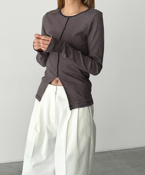 CANAL JEAN（キャナルジーン）の「Miller　パネルリブスリットプルオーバー（Tシャツ/カットソー・レディース・レッド系その他/イエロー系その他/マルチ・ONE SIZE）」の4枚目の写真