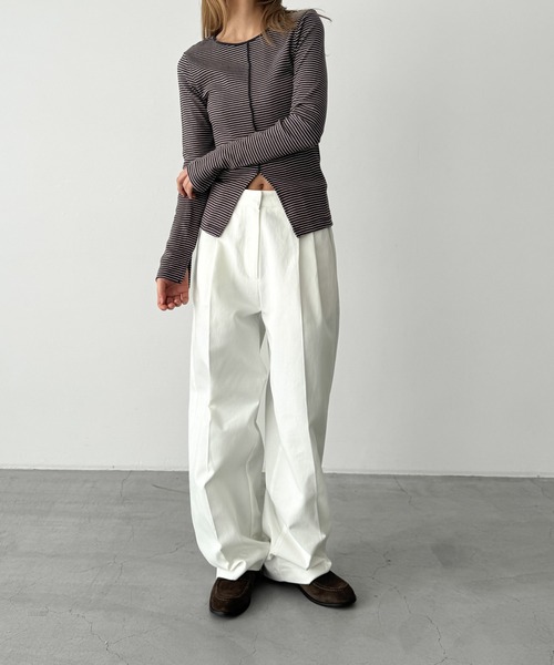 CANAL JEAN（キャナルジーン）の「Miller　パネルリブスリットプルオーバー（Tシャツ/カットソー・レディース・レッド系その他/イエロー系その他/マルチ・ONE SIZE）」の6枚目の写真