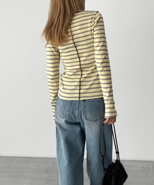 CANAL JEAN（キャナルジーン）の「Miller　パネルリブスリットプルオーバー（Tシャツ/カットソー・レディース・レッド系その他/イエロー系その他/マルチ・ONE SIZE）」の8枚目の写真