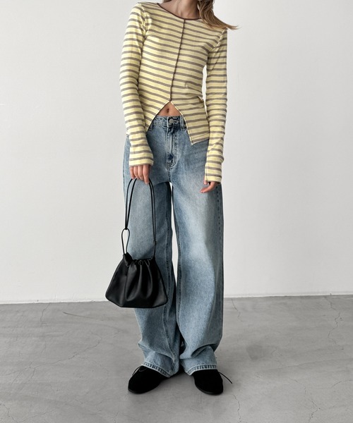 CANAL JEAN（キャナルジーン）の「Miller　パネルリブスリットプルオーバー（Tシャツ/カットソー・レディース・レッド系その他/イエロー系その他/マルチ・ONE SIZE）」の9枚目の写真