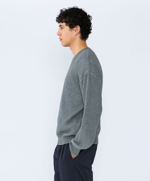 City Ambient Products（シティアンビエントプロダクツ）の「City Ambient Products: 2トーン ワッフル クルーネック ニット（ニット/セーター・メンズ・ネイビー/グレー/ダークグリーン・SMALL/MEDIUM/LARGE）」の4枚目の写真