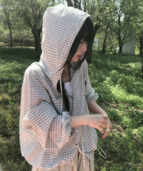 WEGO(ウィゴー)の「WEGO/チェックフードシャツパーカー/トップス(パーカー・レディース・ブラック/ホワイト・MEDIUM/LARGE)」の1枚目の写真