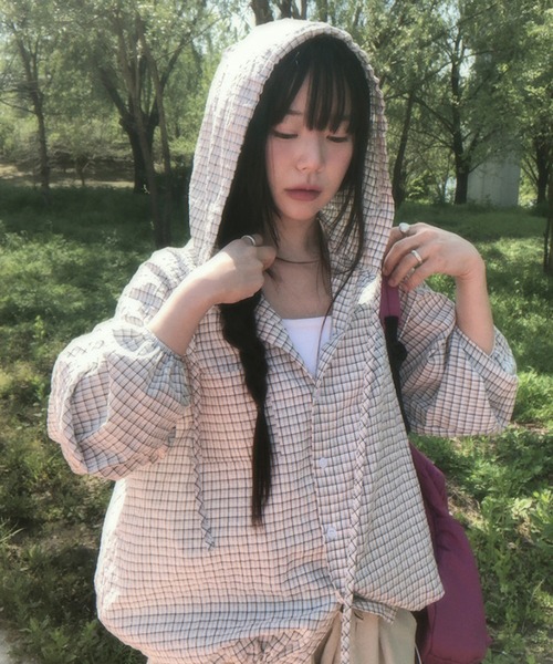 WEGO(ウィゴー)の「WEGO/チェックフードシャツパーカー/トップス(パーカー・レディース・ブラック/ホワイト・MEDIUM/LARGE)」の8枚目の写真