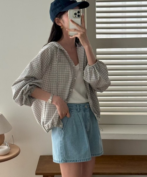 WEGO(ウィゴー)の「WEGO/チェックフードシャツパーカー/トップス(パーカー・レディース・ブラック/ホワイト・MEDIUM/LARGE)」の11枚目の写真