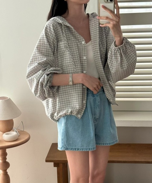 WEGO(ウィゴー)の「WEGO/チェックフードシャツパーカー/トップス(パーカー・レディース・ブラック/ホワイト・MEDIUM/LARGE)」の13枚目の写真