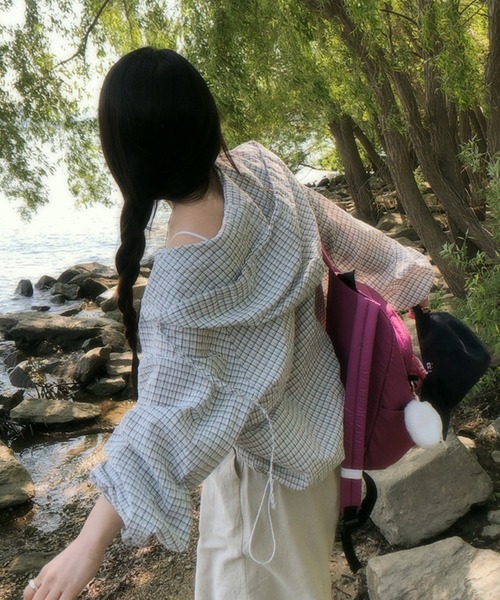 WEGO(ウィゴー)の「WEGO/チェックフードシャツパーカー/トップス(パーカー・レディース・ブラック/ホワイト・MEDIUM/LARGE)」の18枚目の写真