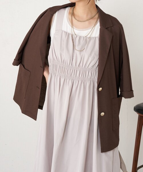 Jena espace merveilleux（ジェナ　エスパスメルヴェイユ）の「【メリハリシルエット】ウエストシャーリングジャンスカ（ワンピース・レディース・ライトベージュ/ブラック/カーキ・FREE）」の3枚目の写真