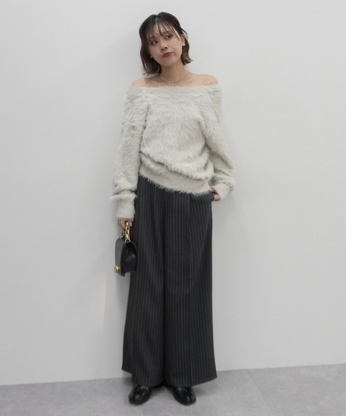 Jolie et Jolie（ジョリーエジョリー）の「キャンディースリーブペプラムストライプブラウス＋ワイドパンツセットアップ（パンツドレス・レディース・モカ/グレー・L/M/5L/4L/3L/LL）」の18枚目の写真