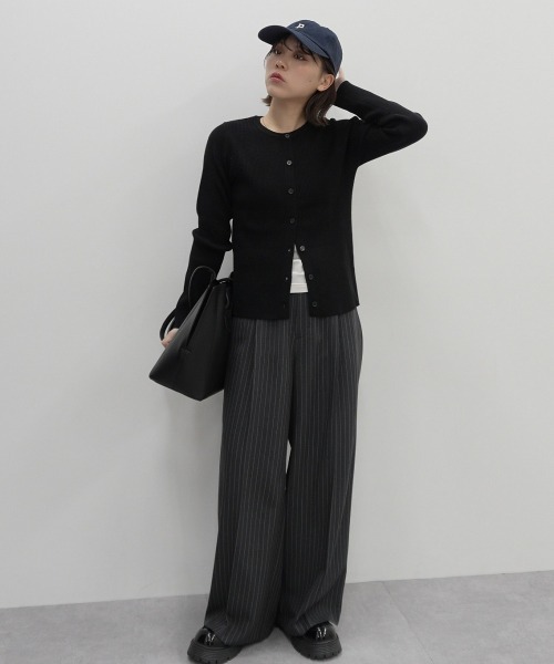 Jolie et Jolie（ジョリーエジョリー）の「キャンディースリーブペプラムストライプブラウス＋ワイドパンツセットアップ（パンツドレス・レディース・モカ/グレー・L/M/5L/4L/3L/LL）」の17枚目の写真