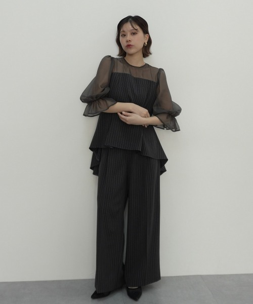 Jolie et Jolie（ジョリーエジョリー）の「キャンディースリーブペプラムストライプブラウス＋ワイドパンツセットアップ（パンツドレス・レディース・モカ/グレー・L/M/5L/4L/3L/LL）」の21枚目の写真