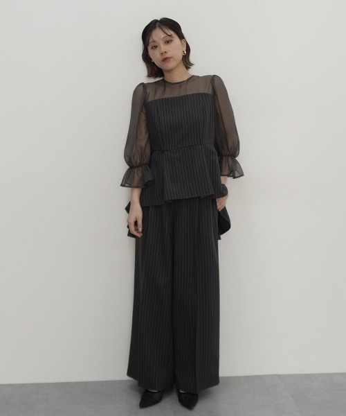 Jolie et Jolie（ジョリーエジョリー）の「キャンディースリーブペプラムストライプブラウス＋ワイドパンツセットアップ（パンツドレス・レディース・モカ/グレー・L/M/5L/4L/3L/LL）」の22枚目の写真