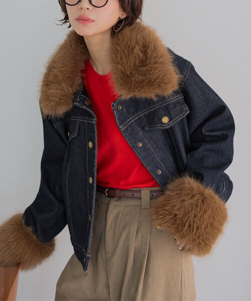 KOBE LETTUCE（コウベレタス）の「[ 裏起毛 ] ファー付きデニムジャケット（デニムジャケット・レディース・インディゴブルー/ブルー・M）」の2枚目の写真