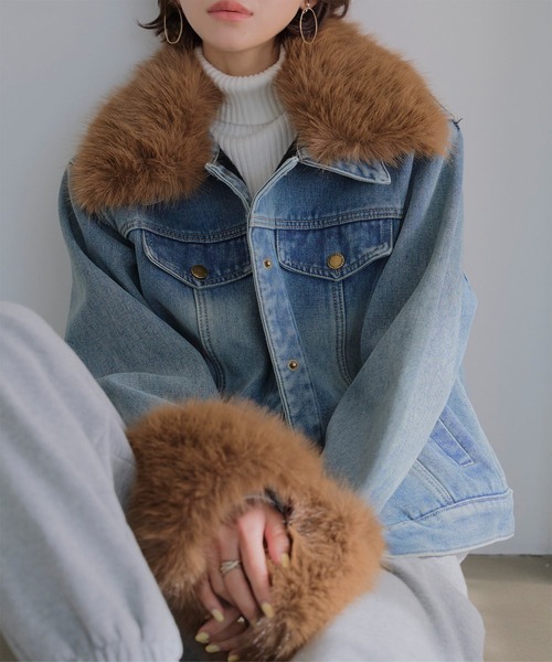 KOBE LETTUCE（コウベレタス）の「[ 裏起毛 ] ファー付きデニムジャケット（デニムジャケット・レディース・インディゴブルー/ブルー・M）」の6枚目の写真