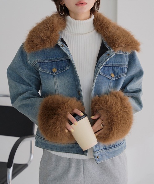 KOBE LETTUCE（コウベレタス）の「[ 裏起毛 ] ファー付きデニムジャケット（デニムジャケット・レディース・インディゴブルー/ブルー・M）」の8枚目の写真