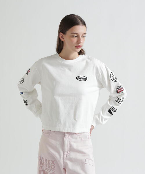 AVIREX(アヴィレックス)の「MOTOR ARM PATCH L/S T-SHIRT(Tシャツ/カットソー・レディース・チャコールグレー/その他18/ホワイト・F)」の2枚目の写真
