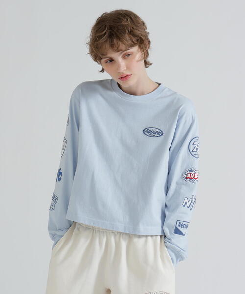 AVIREX(アヴィレックス)の「MOTOR ARM PATCH L/S T-SHIRT(Tシャツ/カットソー・レディース・チャコールグレー/その他18/ホワイト・F)」の1枚目の写真