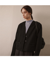ODER（オディエール）の「スティッチノーカラーショートウールジャケット-ブラック（テーラードジャケット）」