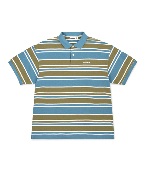 LORES(ロアス)の「Striped Cotton Pique Polo - Olive(Tシャツ/カットソー・レディース・その他・XL/M/L)」の1枚目の写真