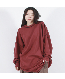 オーバーサイズアシンメトリーロングスリーブTシャツバーガンディ