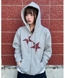 TWIN STAR ZIP UP HOODIE GREY(CV2FFUM498A)