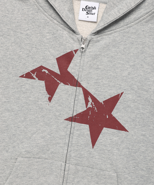 Cavish(カビシ)の「TWIN STAR ZIP UP HOODIE GREY(CV2FFUM498A)(パーカー・レディース・グレー・S/M/L)」の7枚目の写真
