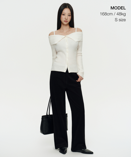 MUSINSA STANDARD WOMAN（ムシンサスタンダードウーマン）の「ウィメンズリブターンダウンオフショルダーガーディガン[アイボリー]（カーディガン/ボレロ・レディース・その他・LARGE/MEDIUM/SMALL/X-SMALL）」の2枚目の写真