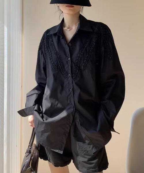 ReRe(リリ)の「刺繍入りデザインシャツ(シャツ/ブラウス・レディース・ブルー/ブラック/ホワイト・FREE)」の10枚目の写真