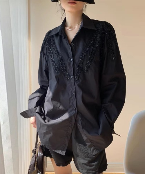 ReRe(リリ)の「刺繍入りデザインシャツ(シャツ/ブラウス・レディース・ブルー/ブラック/ホワイト・FREE)」の12枚目の写真