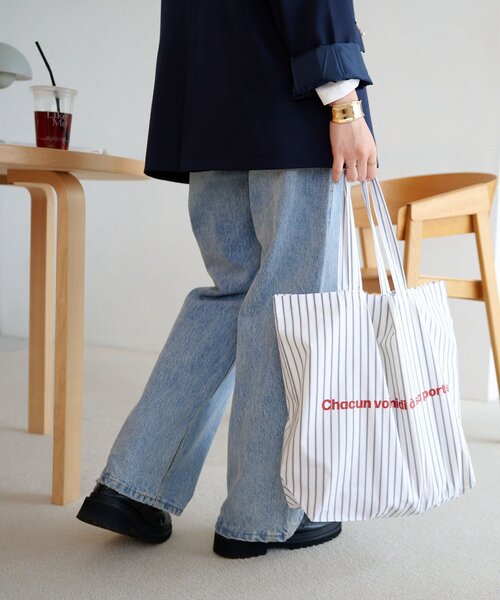 DISCOAT（ディスコート）の「ストライプロゴトートバッグ（トートバッグ・レディース・ピンク/ブラウン/ホワイト/イエロー・FREE）」の5枚目の写真